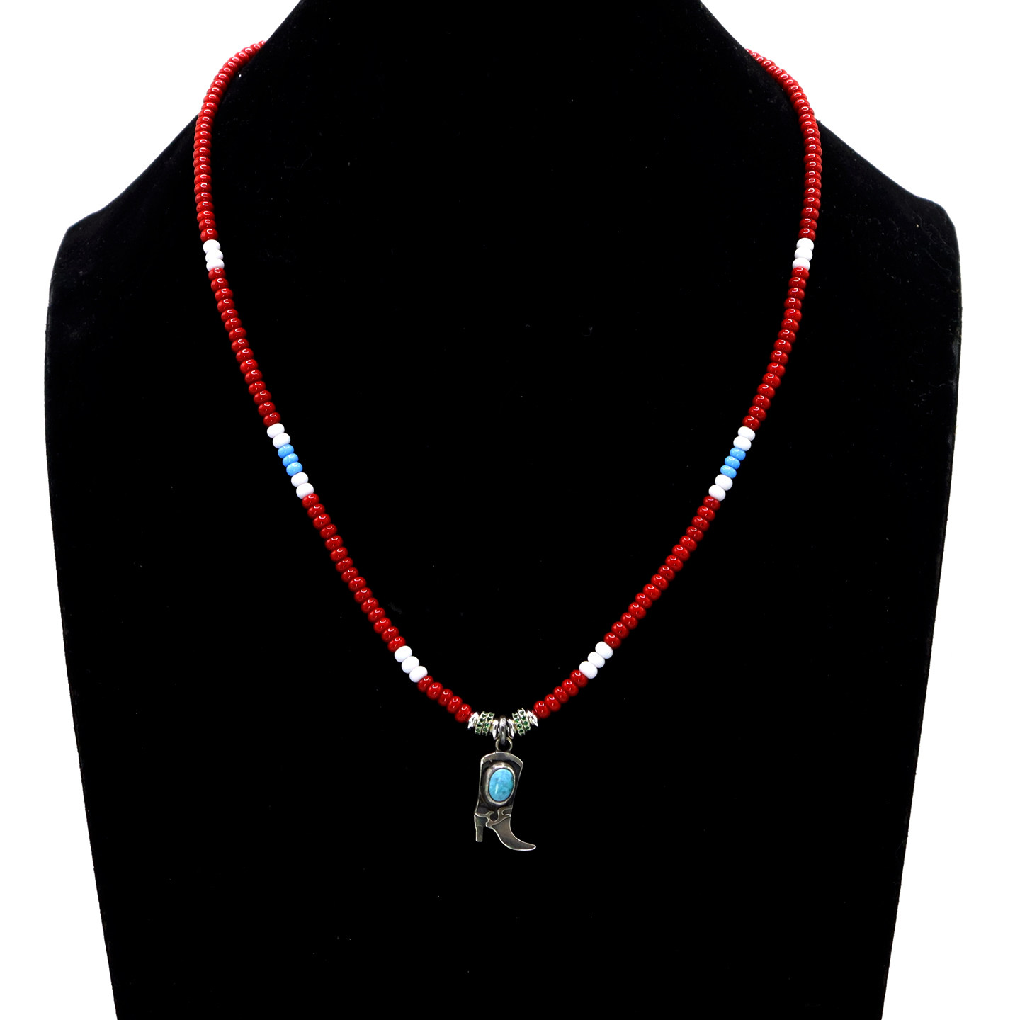 原创设计925纯银牛仔靴吊坠美式西部复古松石日潮琉璃珠男女项链