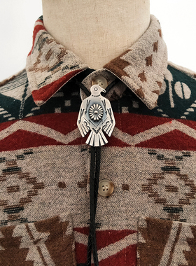 原创设计印第安纳瓦霍925纯银雷鸟领扣复古吊坠BOLO TIE波洛领带