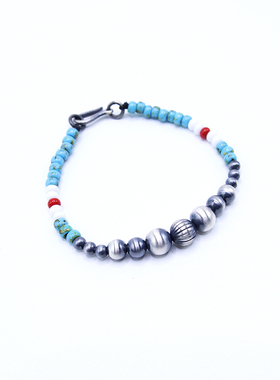 原创设计925纯银轻奢小众复古松石蓝琉璃珠手链印第安男女手串