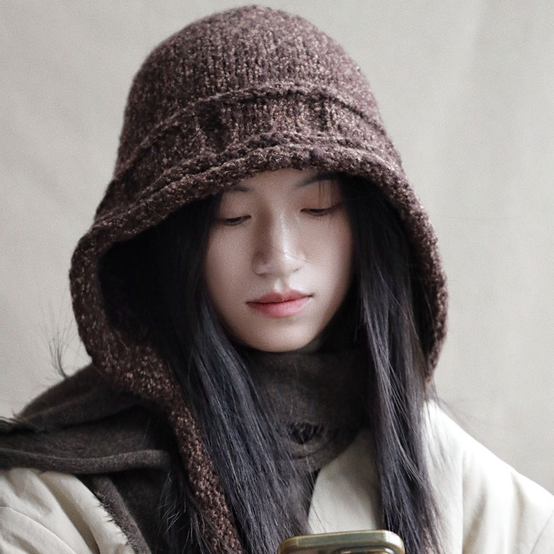 小众复古风 冬天大板型斗篷帽 针织毛线帽 可爱女生萝莉范帽子