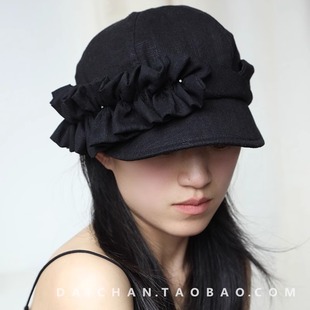 代小婵 小众设计款棉麻褶皱马术帽 时尚小头小脸款帽子女生名媛风