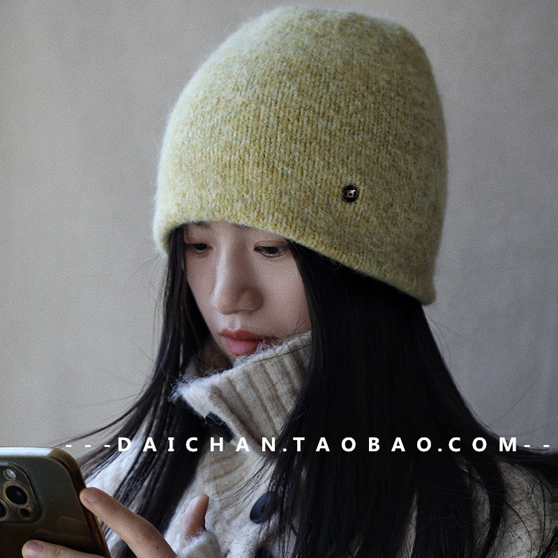 软糯韩系兔毛混纺温柔双层针织套头毛线帽保暖
