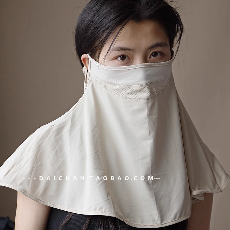 透气方便快捷 套头大裙摆防晒面罩骑行防紫外线护颈棉纱