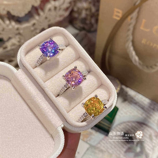 山茶直播现货方糖高碳钻碎冰花切戒指女 镀18K金简约时尚设计指环