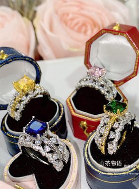 镀金轻奢仿真钻粉粉满锆高碳指环