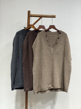 原创设计 轻奢时尚百搭 休闲宽松慵懒风破边长款羊绒马甲背心9629