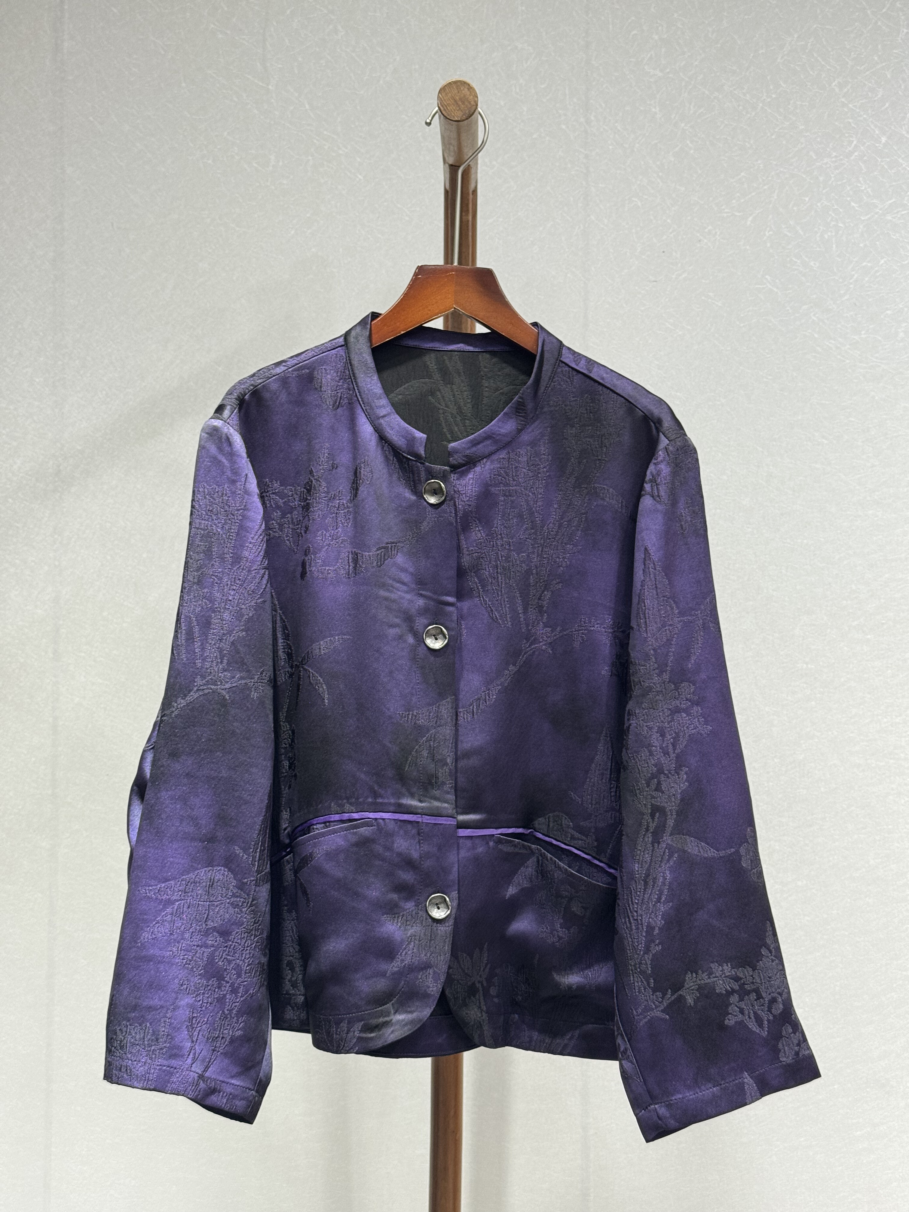 原创设计 重磅香云纱紫金 时尚个性百搭圆领长袖外套30102