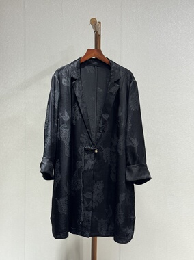 原创设计 重磅香云纱 时尚百搭气质秋季长袖盘扣中长款风衣30153