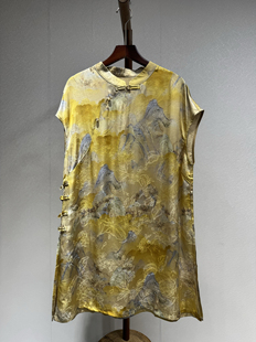 时尚 奥黛千里江山黄 气质修身 中式 2504 原创设计 衬衫 重磅香云纱