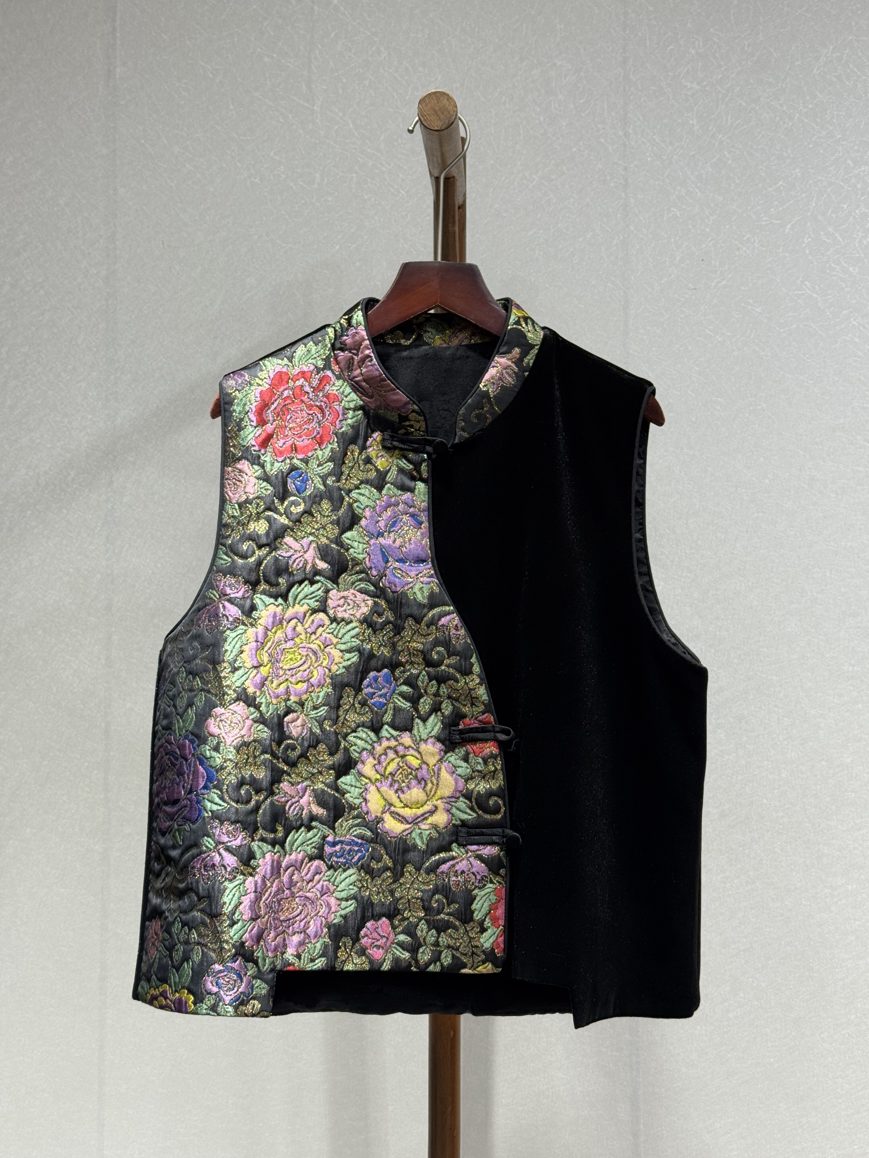 小众设计 重磅丝绒拼接织锦 时尚百搭气质秋冬马甲2775