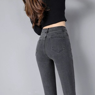 高腰显瘦紧身弹力铅笔长裤 加绒秋冬2025年新款 女小脚裤 黑色牛仔裤