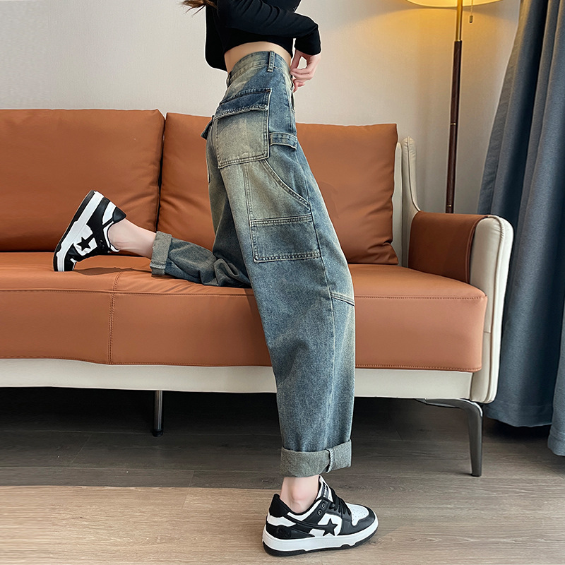 美式复古工装牛仔裤哈伦裤长裤
