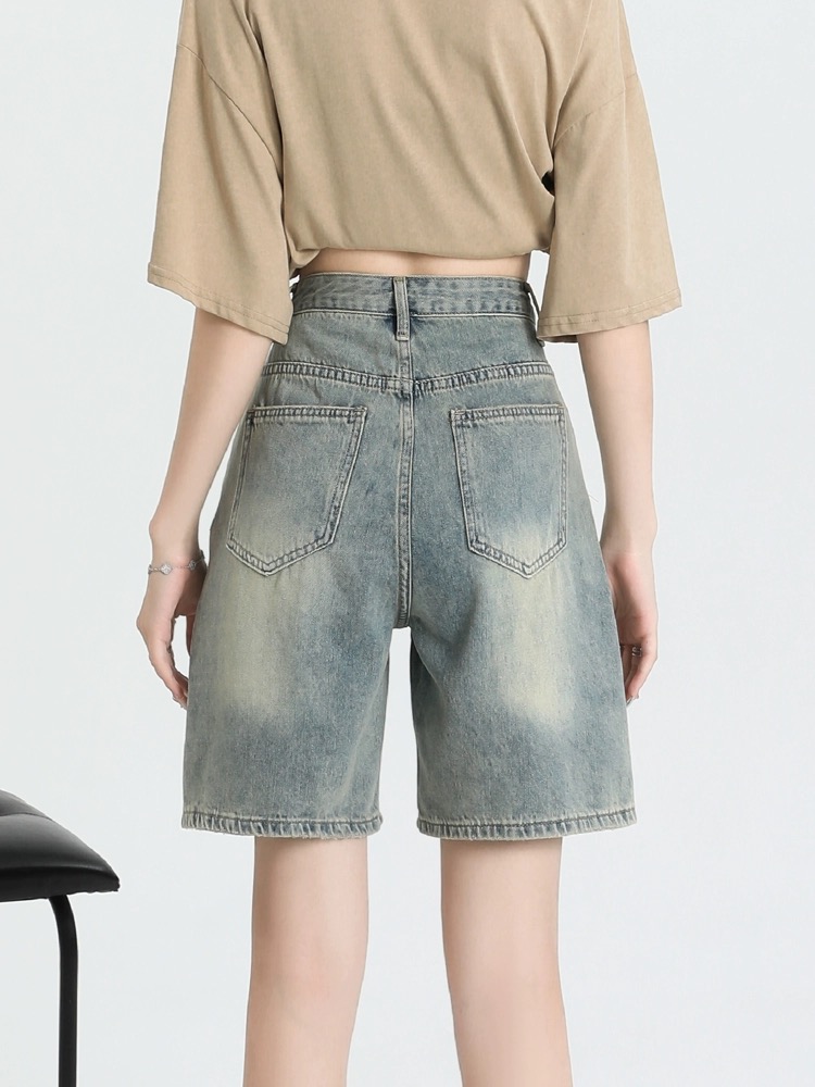 5分休闲裤子怀旧蓝五分牛仔短裤