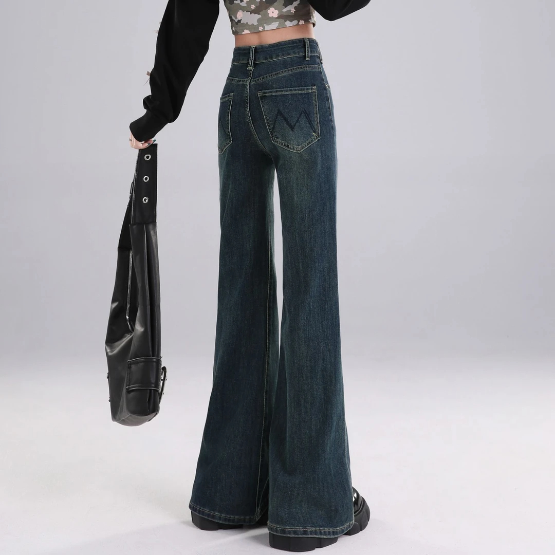 不贴腿微喇牛仔裤女高腰显瘦喇叭