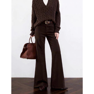 低腰棕咖色微喇牛仔裤女直筒