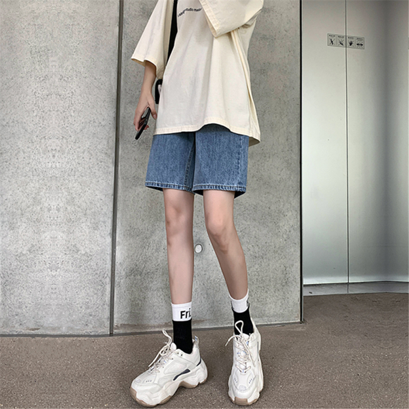 直筒宽松显瘦阔腿五分裤牛仔短裤