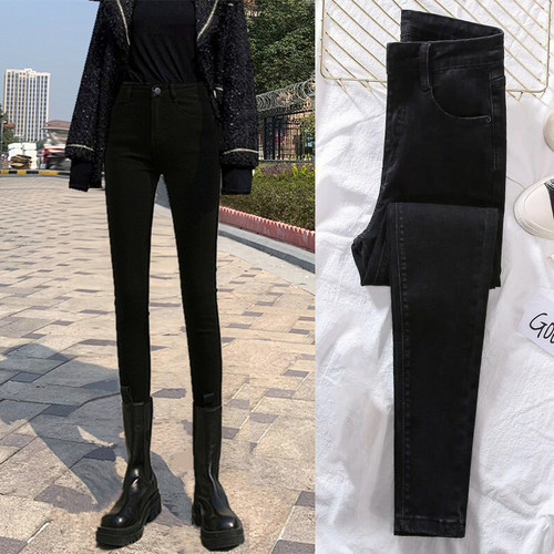 黑色牛仔裤女高腰显瘦紧身小脚裤