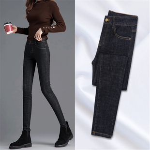 显瘦九分黑色女裤 高腰牛仔裤 紧身修身 加绒秋冬2025新款 子 女小脚裤