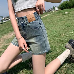 美式复古牛仔短裤女春季秋冬2026新款高腰小个子显瘦a字阔腿热裤