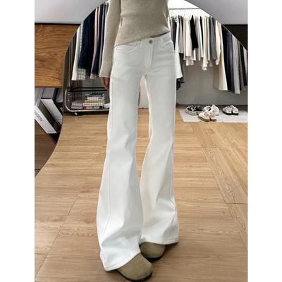 白色微喇牛仔裤女低腰不贴腿