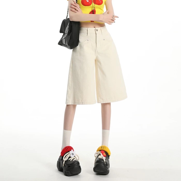 阔腿七分牛仔裤女直筒五分中裤