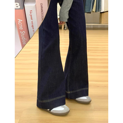 丹宁蓝小个子微喇牛仔裤阔腿
