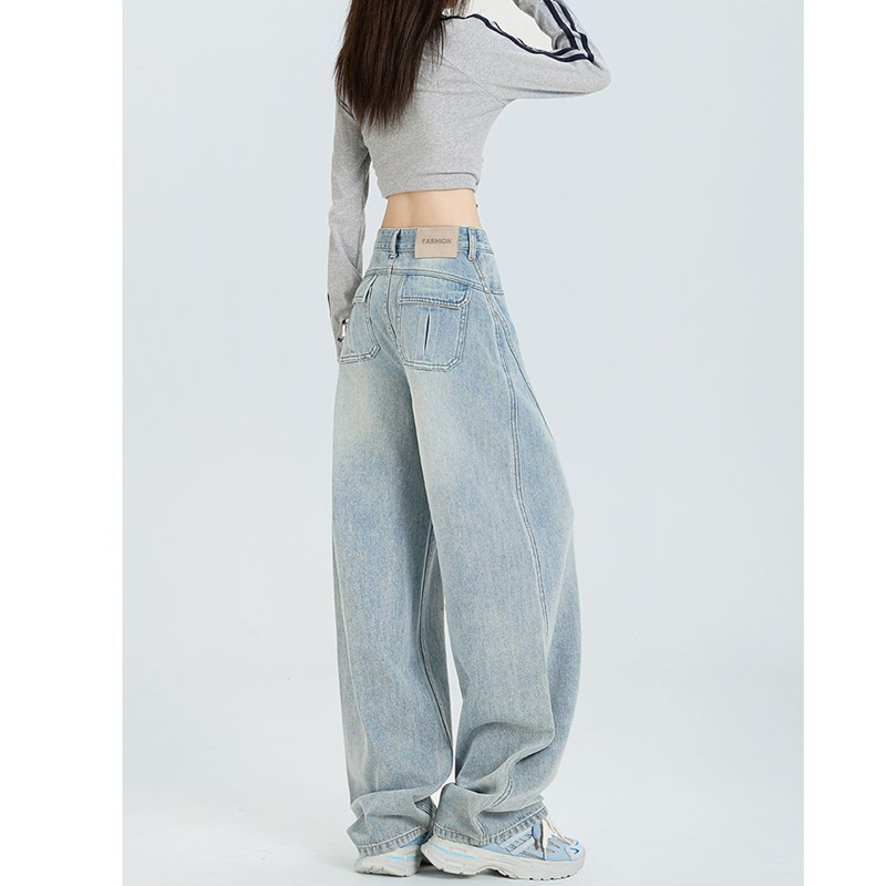 遮胯显瘦宽松直筒弯刀阔腿牛仔裤
