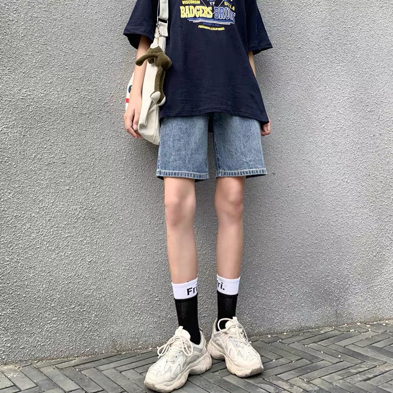 阔腿裤中裤宽松五分牛仔短裤女