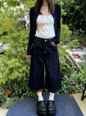 丹宁深蓝牛仔短裤女七分裤