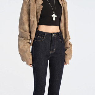 显瘦九分黑色女裤 高腰牛仔裤 紧身修身 加绒秋冬2025新款 子 女小脚裤