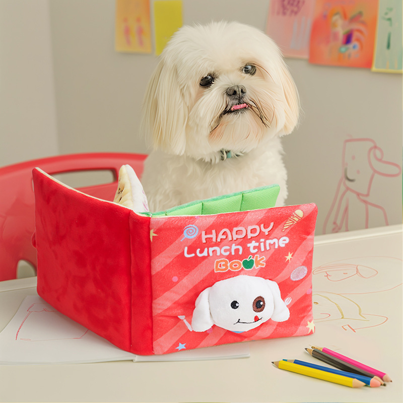 现货跨境Ins漏食嗅闻发声可爱布书玩具狗狗藏食书宠物玩具亚马逊