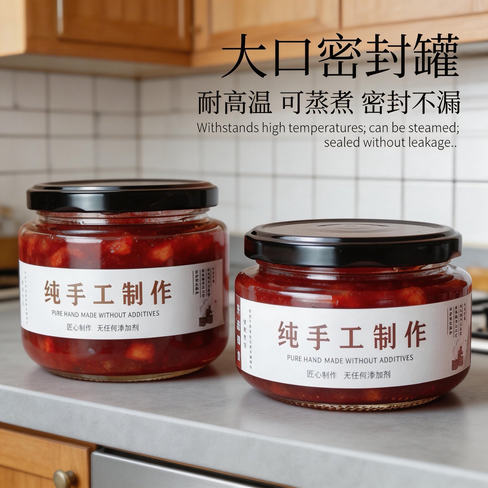 可蒸煮玻璃密封罐食品级耐高温带盖罐头瓶黄桃果酱蟹黄虾酱专用瓶图片
