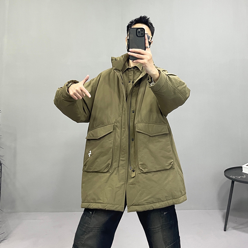 大风车潮牌中长款假两件羽绒服