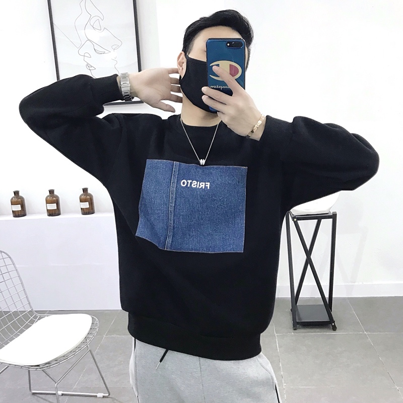 大风车牛仔拼接潮流卫衣