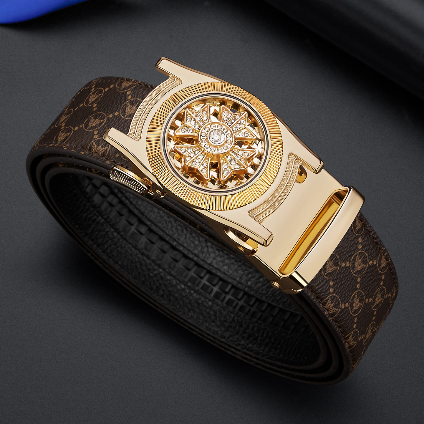 英皇保罗男士皮带真皮头层牛皮旋转扣头自动扣时尚百搭裤腰带