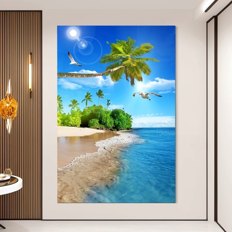 蓝天大海贴画海景阳光海滩自粘墙贴大自然沙滩海洋3D客厅玄关壁纸