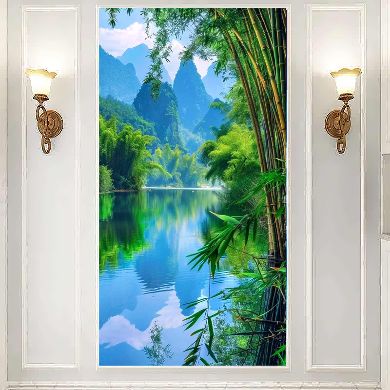 自然风景竹林山水画风景画自贴玄软装墙贴