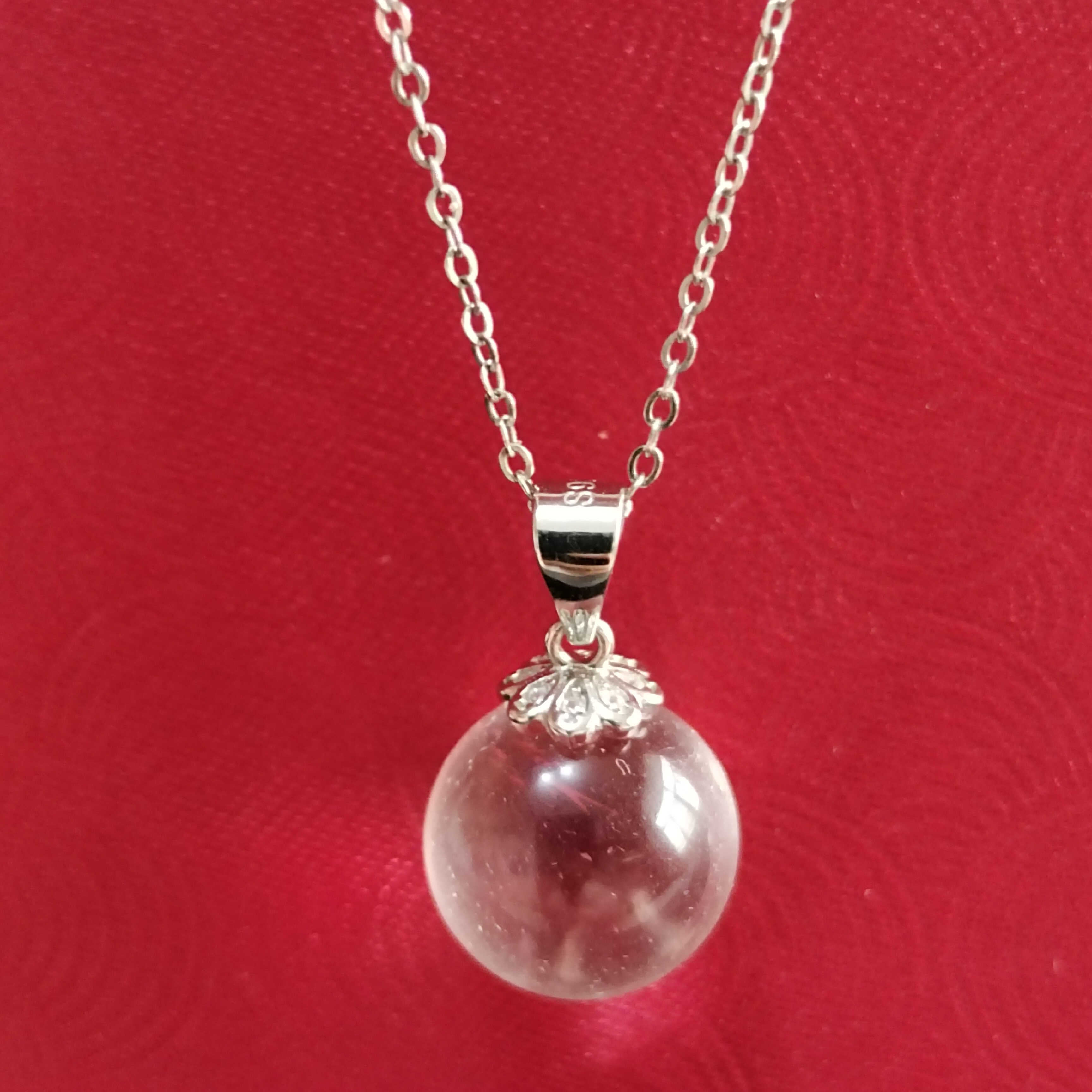 5.12南京水晶雨花石打磨吊坠12mm，925高品质银扣头，不含链子