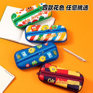 得力疯狂校车系列笔袋文具盒EVA防水材质大容量多功能倾斜拉链设计可爱卡通3D设计减压笔袋铅笔盒ins动漫风