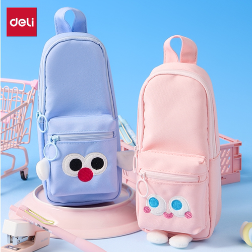 得力书包笔袋可爱卡通立式笔袋小学生铅笔文具收纳袋高颜值好看大容量可拎文具盒简约站立式学生牛津布文具袋