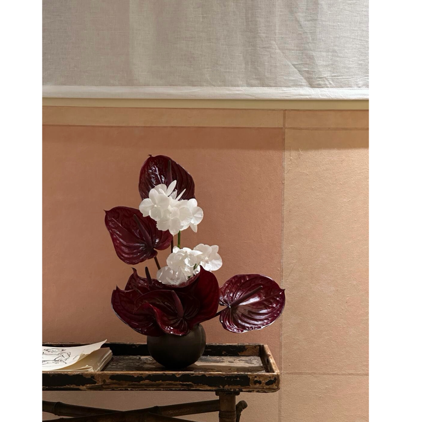 白天鹅蝴蝶兰鲜花暗红色掌混搭瓶插花束软装工作室服装店装饰摆件