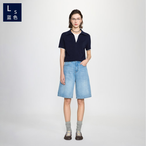 Ls蓝色9510高腰牛仔短裤女2026夏季宽松显瘦五分裤休闲阔腿中裤女