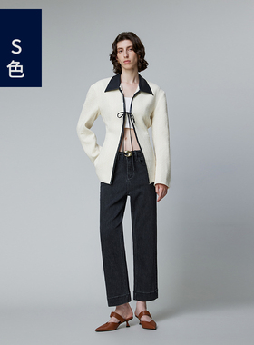 Ls蓝色7076 黑灰色牛仔裤女春秋季微弹舒适宽松显瘦九分大直筒裤