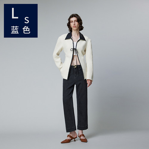 Ls蓝色7076 黑灰色牛仔裤女春秋季微弹舒适宽松显瘦九分大直筒裤