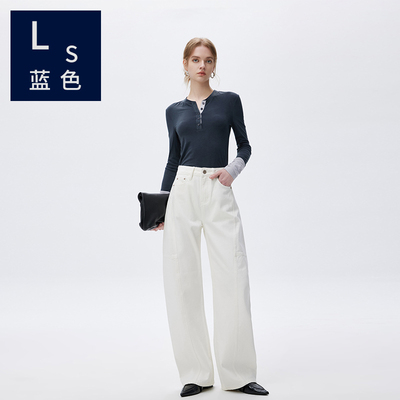 女士春季牛仔阔腿长裤