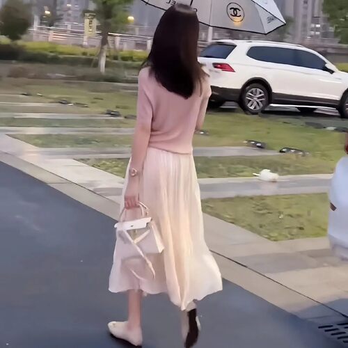流光纱大码显瘦遮肚百褶半身裙