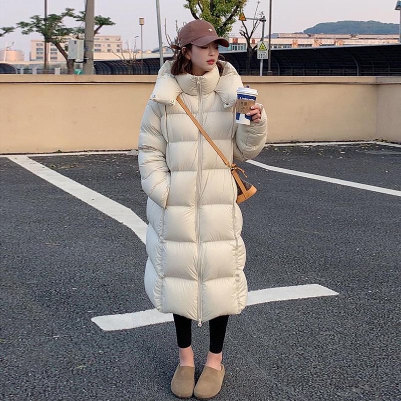 清仓价90白鹅绒羽绒服女士长款过膝抗寒保暖加厚时尚冬装连帽外套