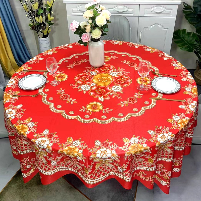 圆桌布防水防油免洗防烫酒饭店红色圆形餐桌布塑料家用大圆桌台布