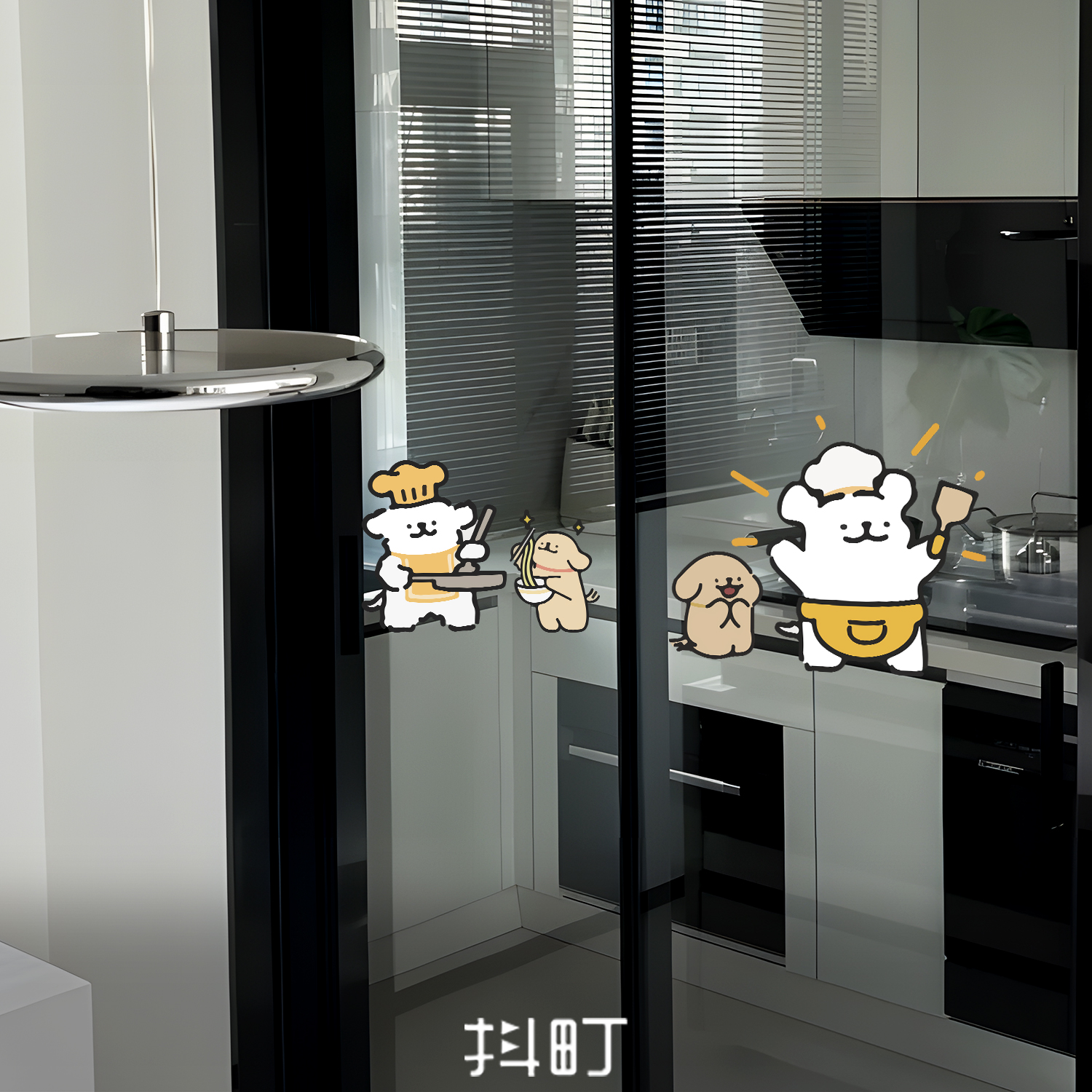 线条小狗玻璃门静电防水装饰贴纸