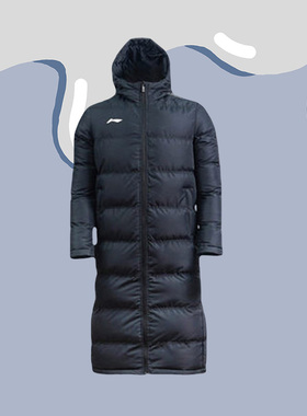 李宁棉服冬季男中长款过膝加厚保暖风外套连帽长款大衣AFMR463